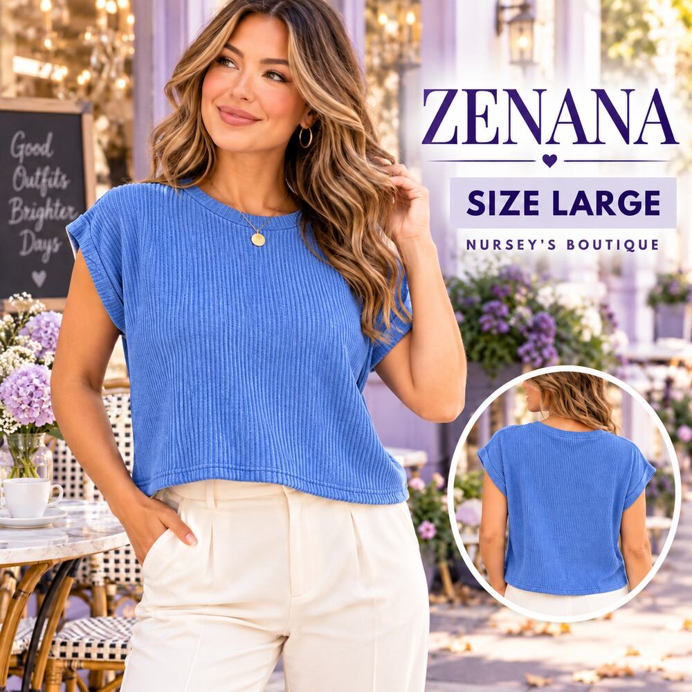 Zenana NWT Purple Ribbed Short Sleeve Crew Neck Sweater Top Large